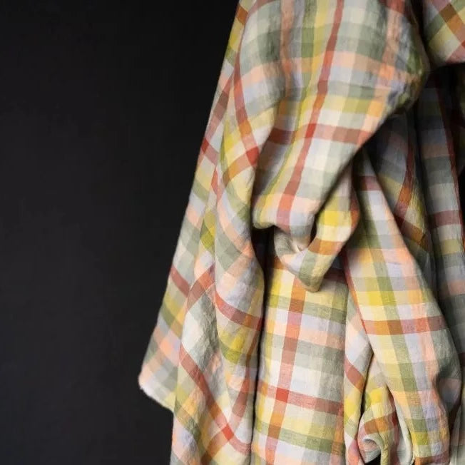 Premium Laundered Linen Fabric - Soft Checks & Stripes Pattern for Clothing, Home Decor & DIY Crafts | Perfect for Dresses, Curtains & Table Runners