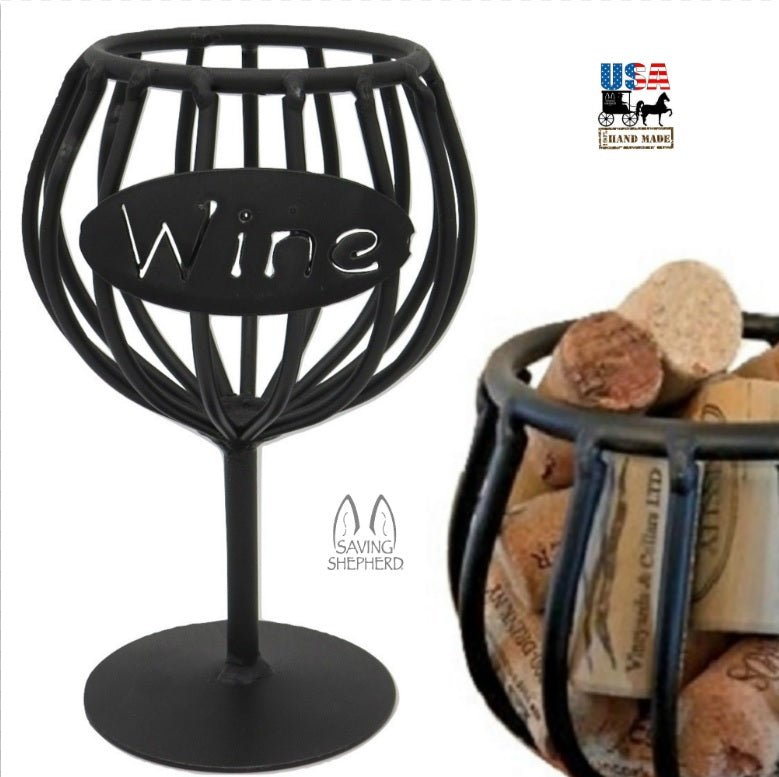 Wrought Iron Wine Cork Holder - Elegant Glass Storage Rack for Kitchen & Bar Decor | USA Made