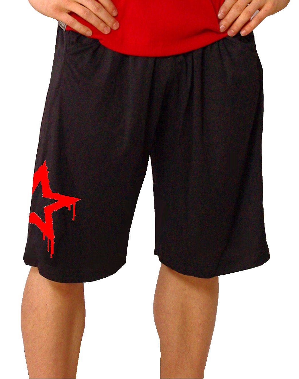 Style 600MS Micro Blend Black Training Shorts with Red Physique Star - Premium Gym Shorts for Men, Workout Running & Athletic Performance