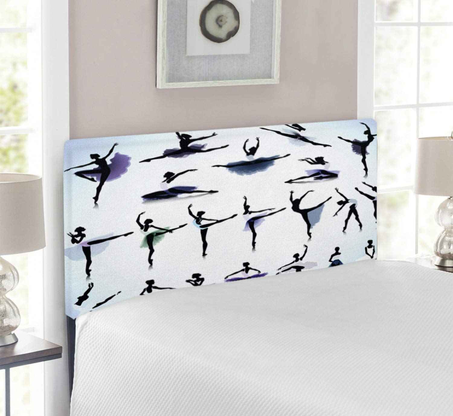 Ambesonne Upholstered Metal Headboard with Memory Foam - Twin Size Ballet Dancer Silhouette Design in Purple Lavender & White | Decorative Bed Headboard for Girls Room, Dance Studio or Performance-Themed Bedroom