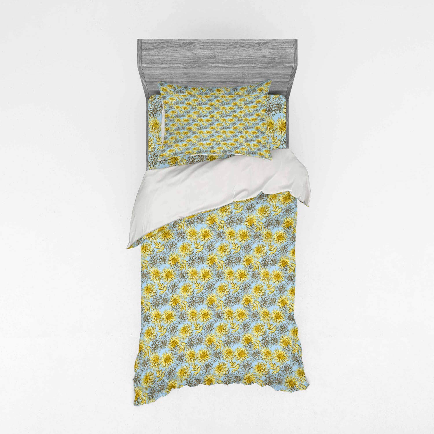 Ambesonne Floral Duvet Cover Set - Yellow Dahlias, Twin Size for Cozy Bedroom Decor