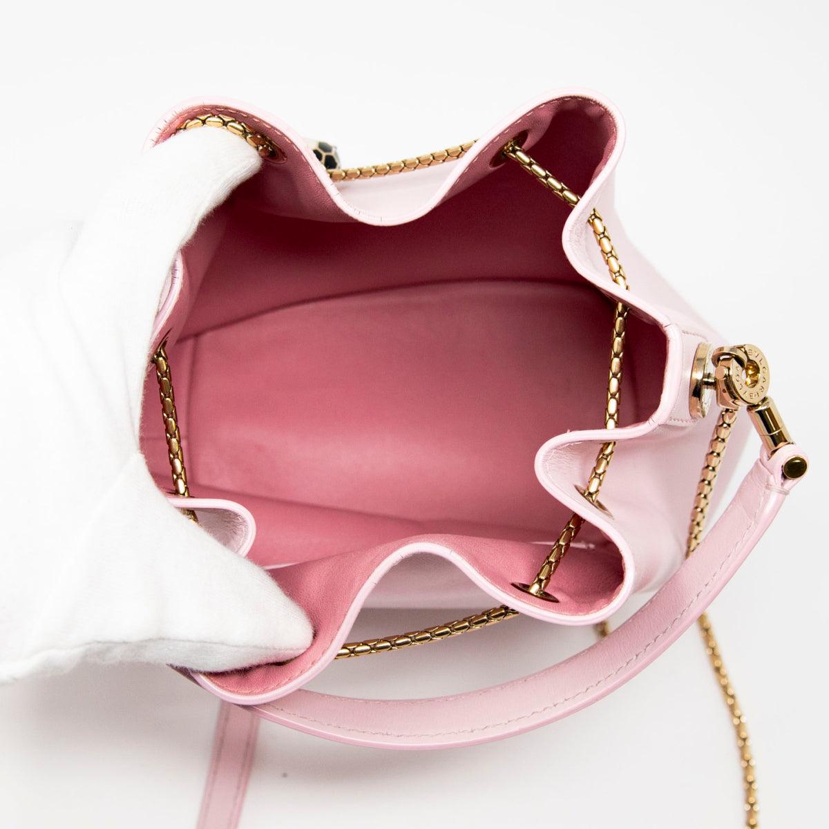 Bvlgari Serpenti Forever Pink Leather Bucket Bag for Women - Luxury Designer Handbag for Evening Parties & Special Occasions