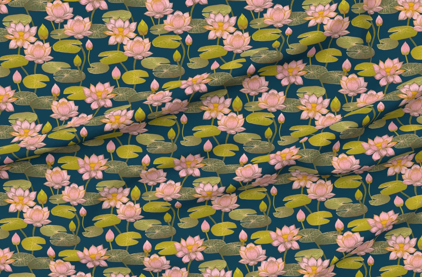 Lotus Blossom Printed Satin Fabric by The Yard - Premium Sewing Material for Apparel, Lining, Fashion, Blankets & Home Decor | Mindful Floral Design for Peaceful Living Spaces