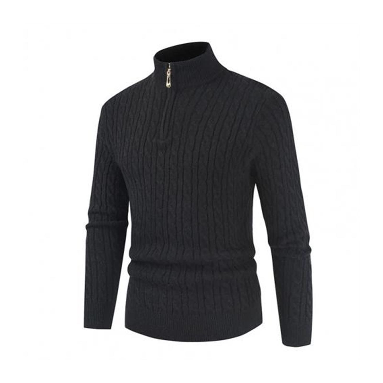 Men's Cotton Blend Knitted Sweater - Long Sleeve Stand Collar Turtleneck Zipper Pullover for Men (Black, XL) | Casual Winter Wear, Office Outfit & Date Night Fashion