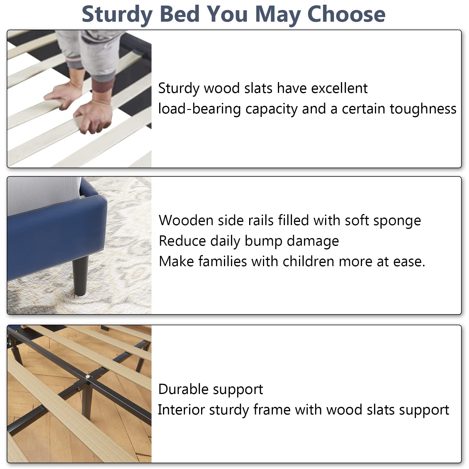Queen Size Upholstered Platform Bed Frame with Button Tufted Headboard - Wood Slat Support, No Box Spring Needed - Blue Velvet Fabric - Easy Assembly Bedroom Furniture for Master Bedroom, Guest Room & Apartment