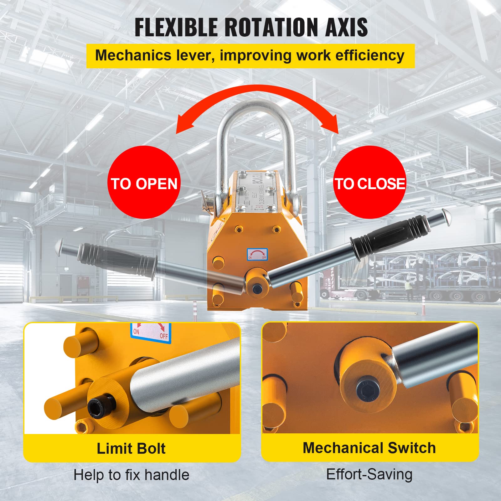 2200lbs Permanent Magnetic Lifter - 1000KG Heavy Duty Steel Lifting Magnet with Handle for Shop Crane, Material Handling & Equipment Lifting - Perfect for Warehouse, Construction Site & Metal Fabrication
