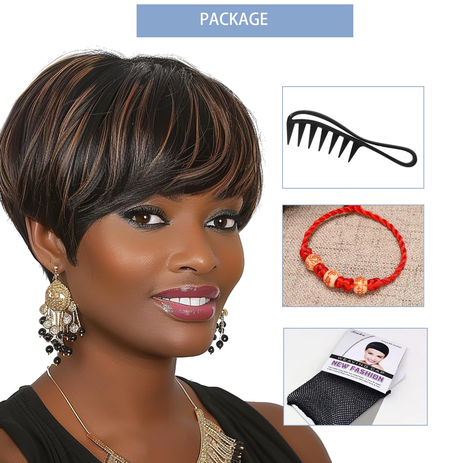 Stylish Synthetic Pixie Cut Wigs for Black Women - Short Ombre Auburn Bowl Cut Wig with Bangs (Brown Black) | Perfect for Daily Wear, Cosplay & Special Occasions