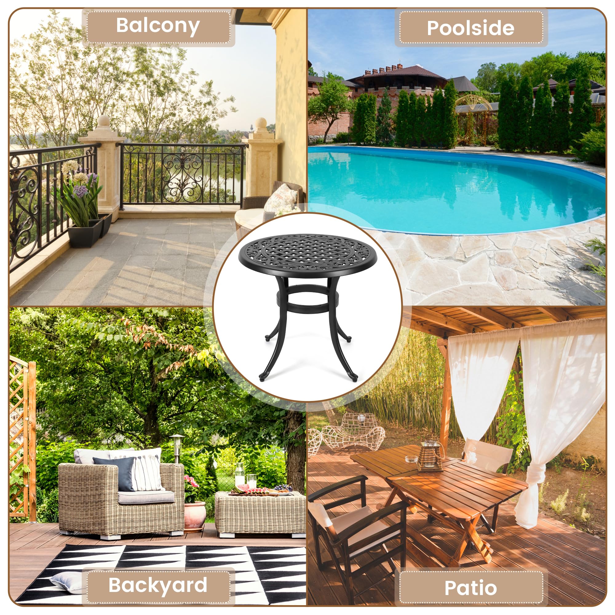 23.22 Inch Round Cast Aluminum Outdoor Bistro Table with Adjustable Feet - Black Patio Side Table for Porch, Backyard, Garden, Balcony | Perfect for Coffee Mornings, Outdoor Dining & Relaxing