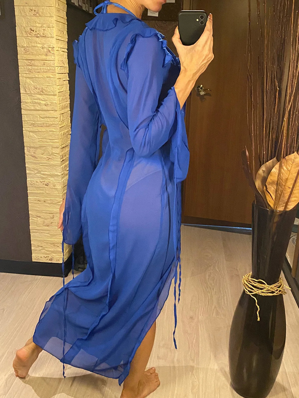 4 Colors Deep V Neck High Slit Long Beach Cover Up Dress for Women - Sexy Tunic Swimwear Coverup for Pool, Vacation & Summer Outings