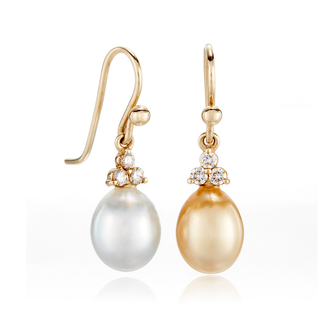 Madison Drop Earrings - White & Gold Keshi Pearls with Diamonds | Elegant Pearl Jewelry for Women, Perfect for Weddings, Parties & Special Occasions
