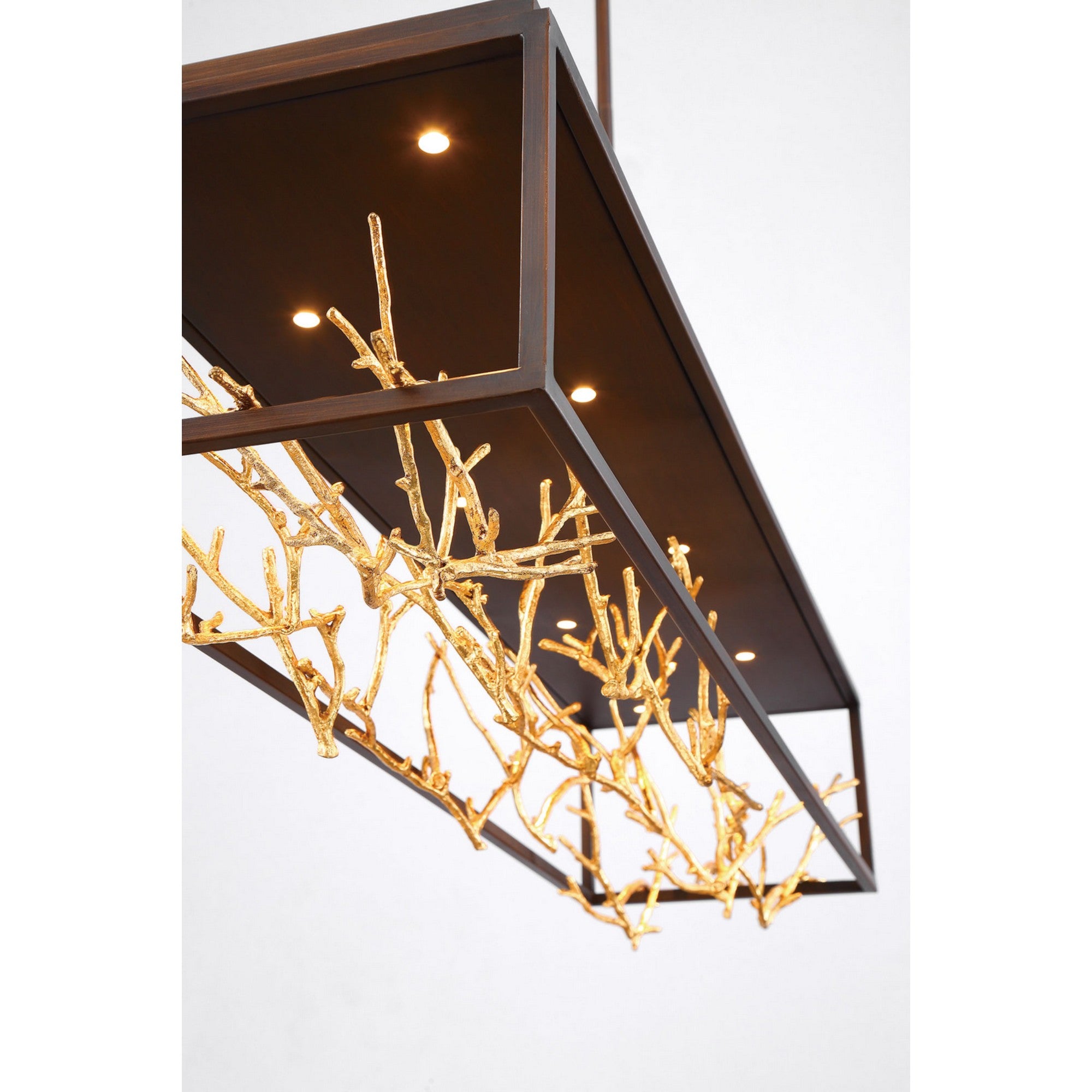 Aerie 8-Light 42 LED Linear Chandelier in Gold & Black Finish - Modern Dining Room Lighting Fixture for Kitchen Island, Living Room, and Entryway