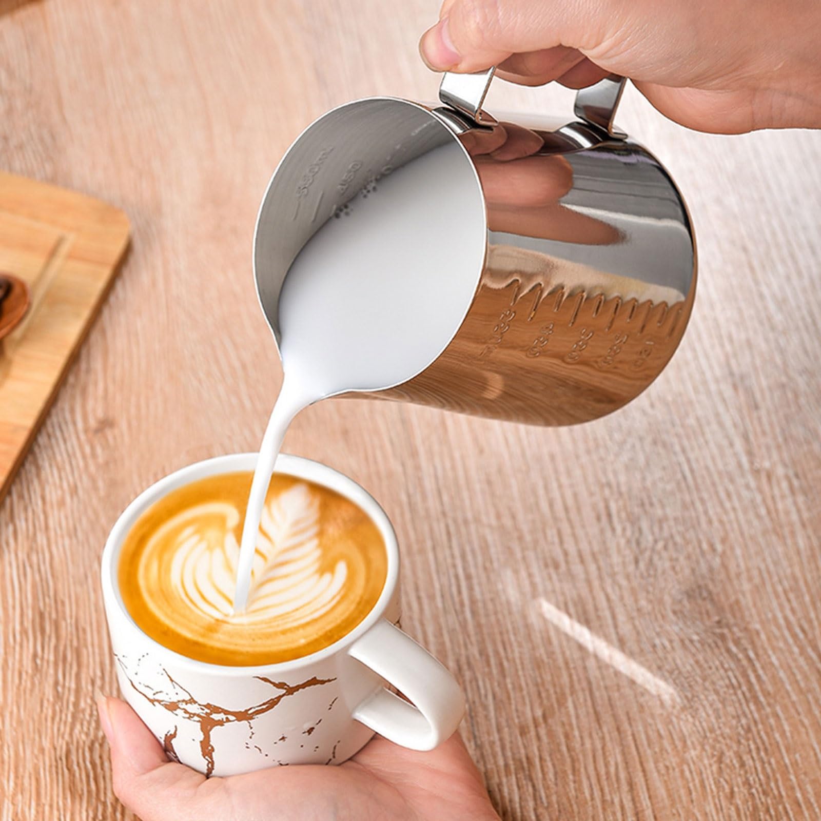 Premium Stainless Steel Milk Frothing Pitcher 12oz/20oz/34oz - Barista-Grade Coffee Frother Cup for Cappuccino, Latte & Espresso - Espresso Machine Accessories with Inner Measurements (Ideal for Home & Cafe Use)