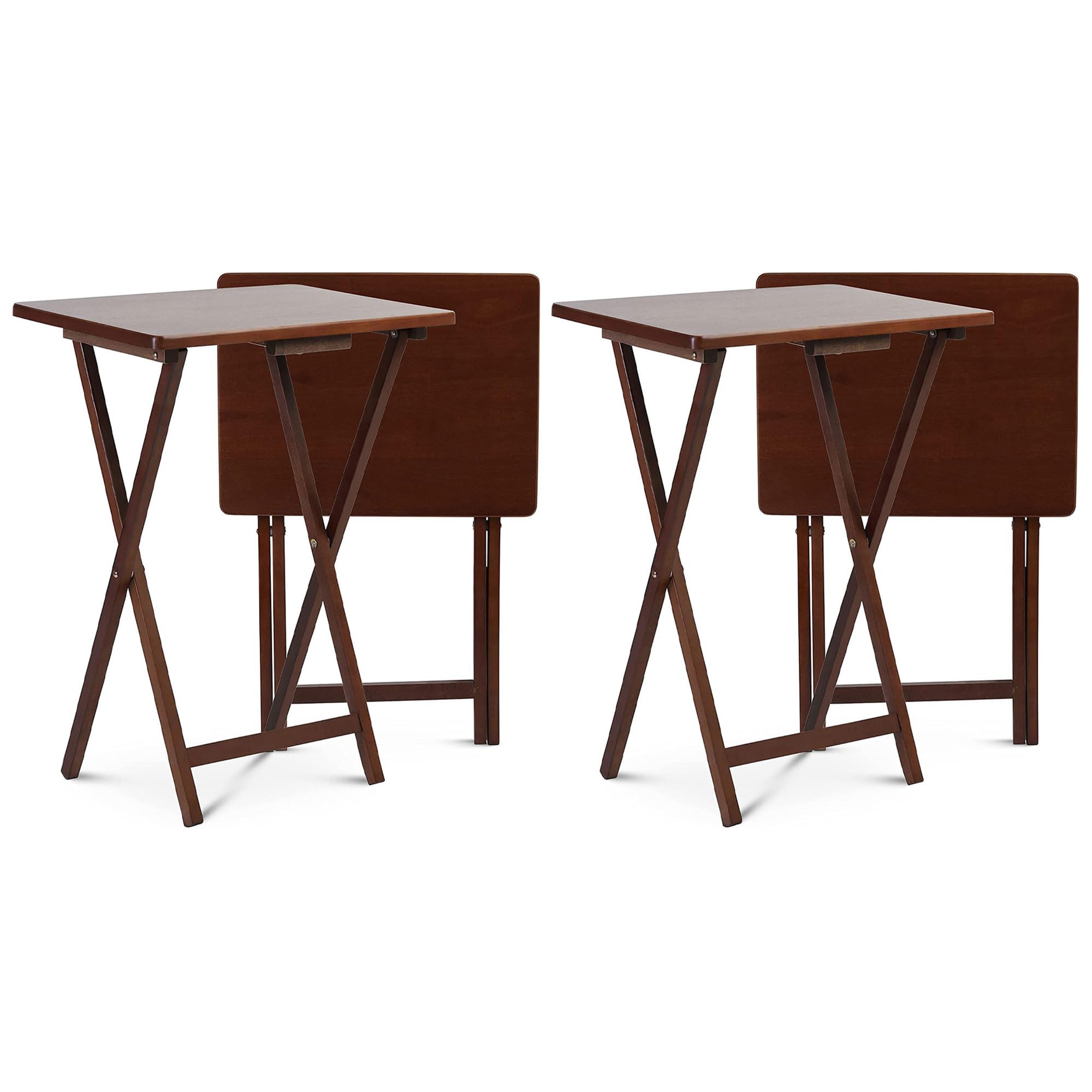 PJ Wood Portable Collapsible TV Snack Tray Table - Foldable Serving Stand for Sofa, Bed, Couch - Perfect for Home, Living Room, Dorm & Office - Honey Oak (4 Pack) - Ideal for Movie Nights, Breakfast in Bed & Snacking While Working