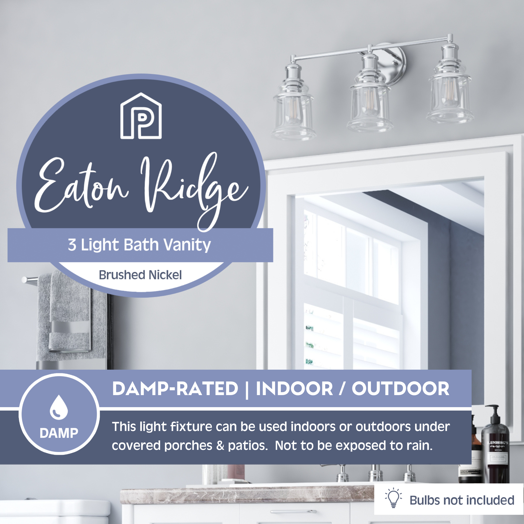 Eaton Ridge Brushed Nickel Vanity Light - 3-Light Bathroom Wall Sconce for Bedroom & Dressing Room Makeup Mirror Lighting