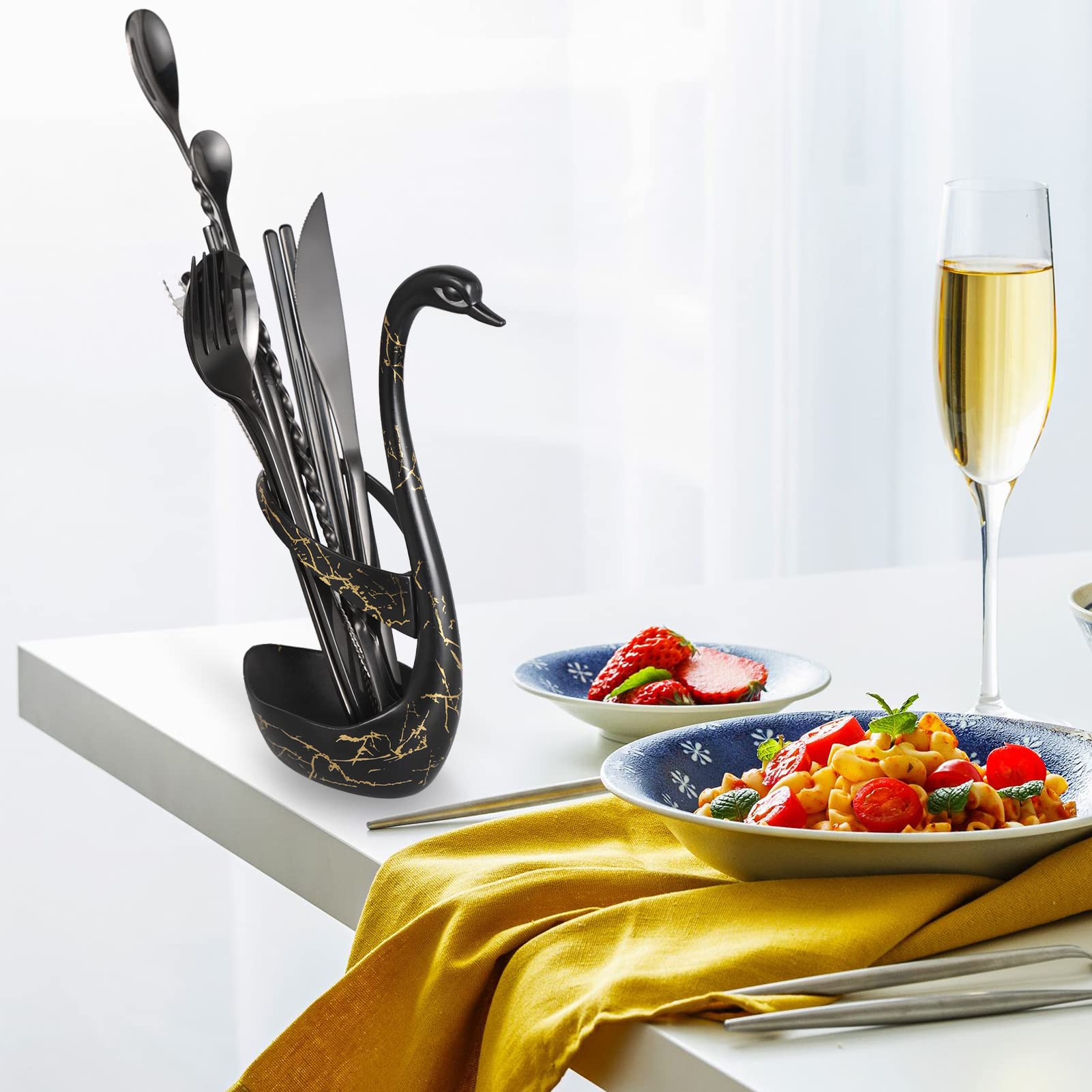 Luxury Black Swan Base Holder for Wedding, Dining & Coffee Bar - Elegant Table Decor for Home, Party & Event Centerpieces