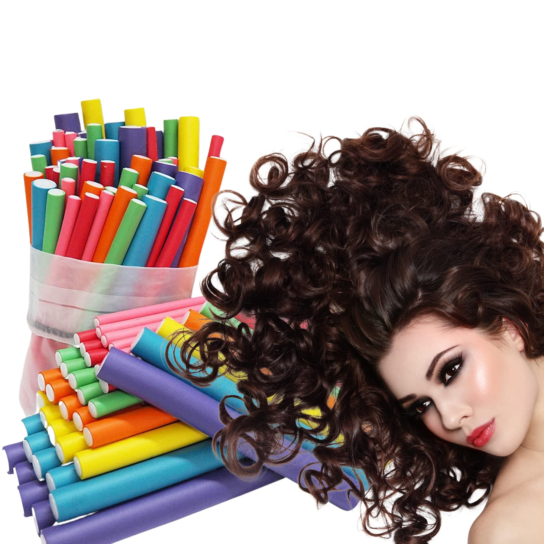 20pcs Flexi Rods Hair Curlers for Natural Hair - No Heat Soft Foam Curling Rods (1cm Diameter) for Short, Medium & Long Hair - Perfect for Overnight Curls, Twist-Out Styles & Heat-Free Styling at Home or Salon