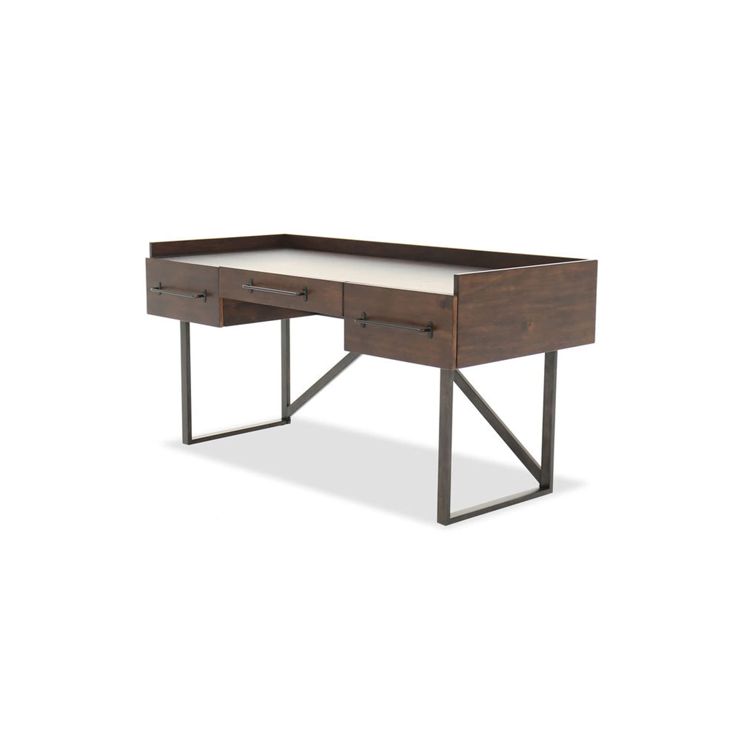 Benjara Wooden Desk with Tubular Metal Base and Bar Handles - Brown & Black Modern Writing Desk for Home Office, Study, or Workspace