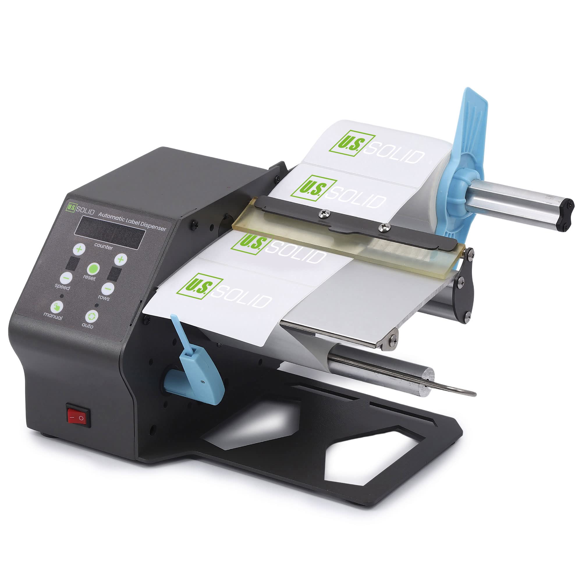 U.S. Solid Automatic Label Dispenser for Rolls & Fanfold Labels - Electric Label Applicator for Translucent/Opaque Labels with Counter & Adjustable Speed - Max 7
