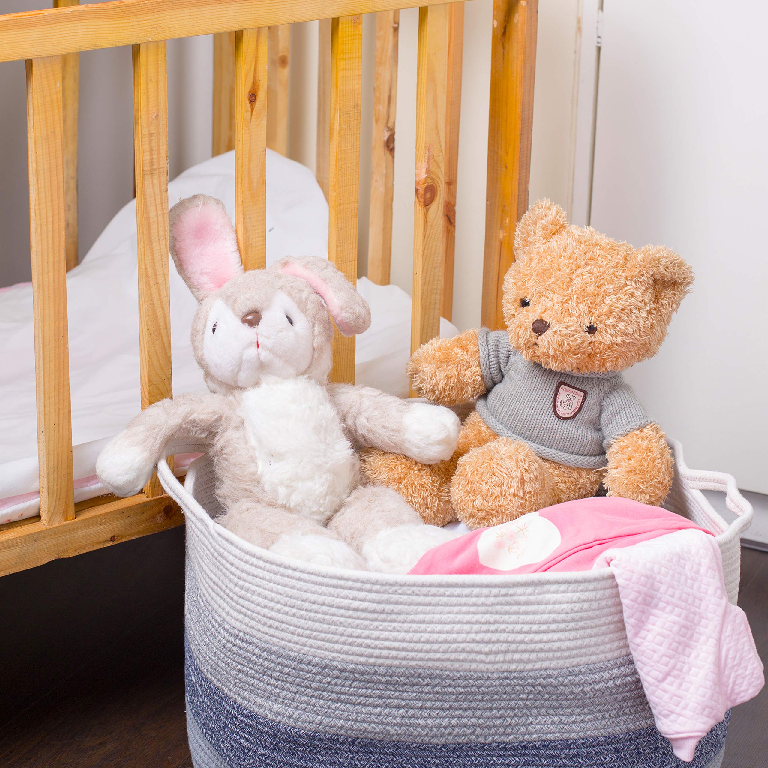 Large Cotton Rope Storage Basket with Handles - Decorative Woven Organizer Bin for Baby Nursery, Dog Toys, Laundry & Home Organization | Perfect for Blankets, Stuffed Animals & Clutter-Free Spaces