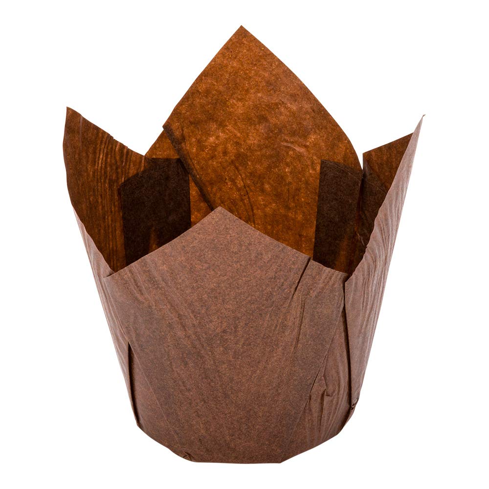 Restaurantware Panificio Premium 4 oz Brown Paper Tulip Baking Cups - 200 Count | Greaseproof & Eco-Friendly Disposable Muffin Liners for Cupcakes, Mini Desserts | Ideal for Home Baking, Party Treats & Commercial Bakeries