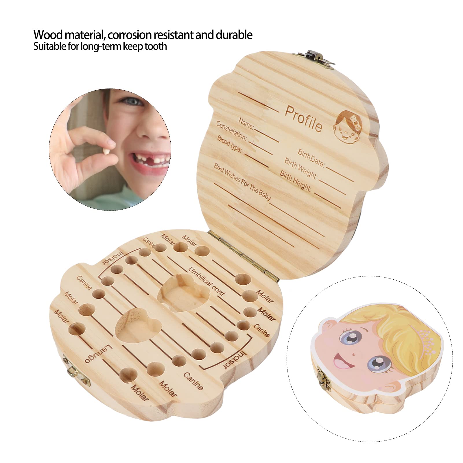 Wooden Baby Tooth Keepsake Box with Individual Compartments - Primary Teeth Organizer for Kids | Perfect Memory Box for First Lost Teeth (Girl's Design)