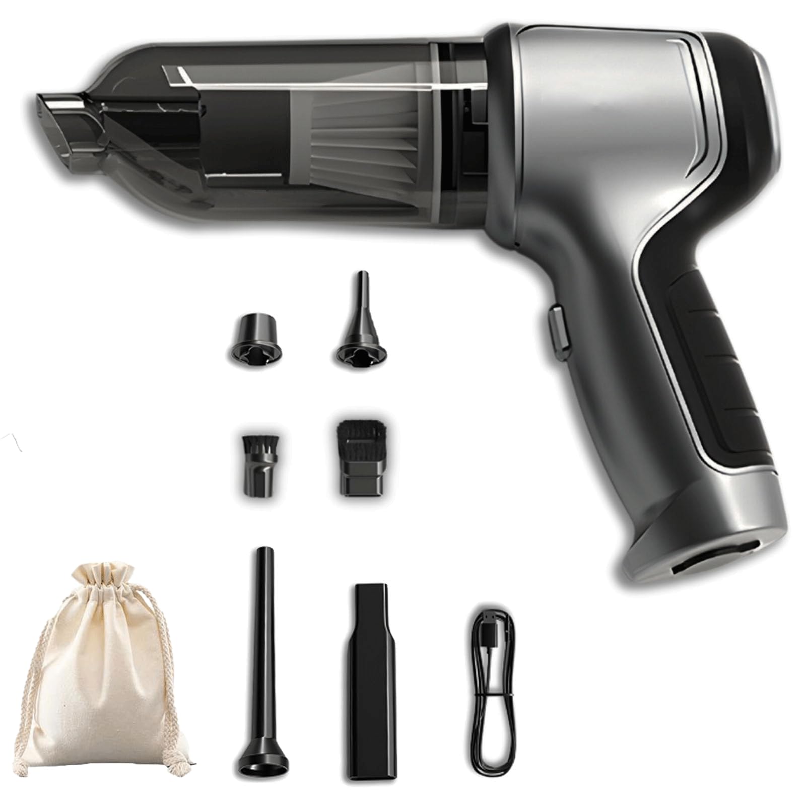 Airfy Pro 2 Portable Handheld Vacuum Cleaner - Powerful 120W Car & Home Vacuum for Pet Hair, Dust, Crumbs - Compact Cordless Design for Car Seats, Office Desks, Sofas & Hard-to-Reach Crevices (Grey)