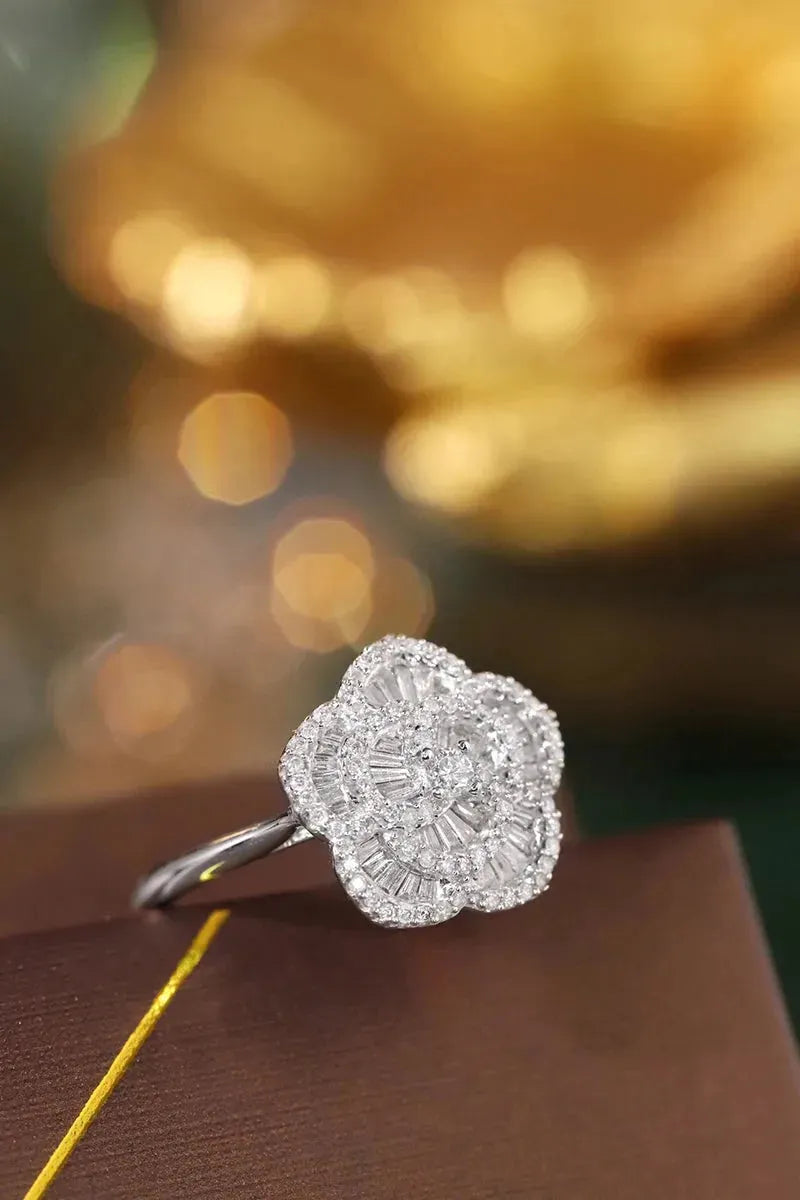 18K White Gold Romantic Flower Diamond Engagement Ring for Women - 0.50 Carat Natural Diamond Wedding Band, Anniversary Gift, Proposal Jewelry (Perfect for Proposals, Weddings & Special Occasions)