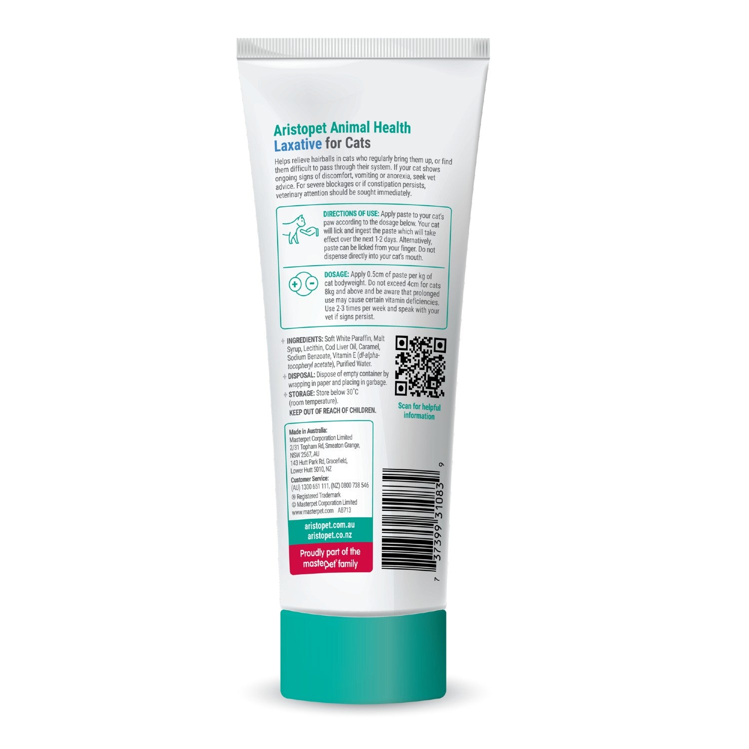 Aristopet Cat Laxative Paste - 100g Digestive Relief for Hairballs & Constipation - Safe & Effective for Indoor & Outdoor Cats