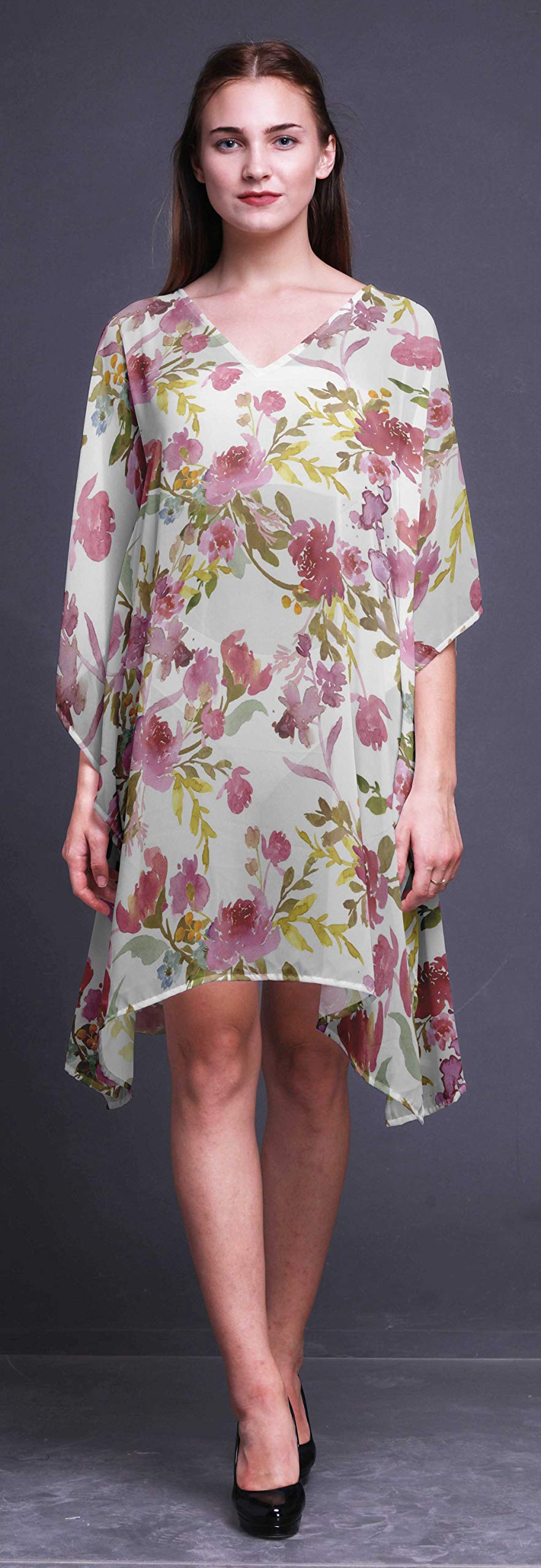 Bimba Women's Short Caftan Midi Dress - Beach Cover Up Swimwear, Summer Boho Kaftan Dress for Pool, Vacation & Resort Wear