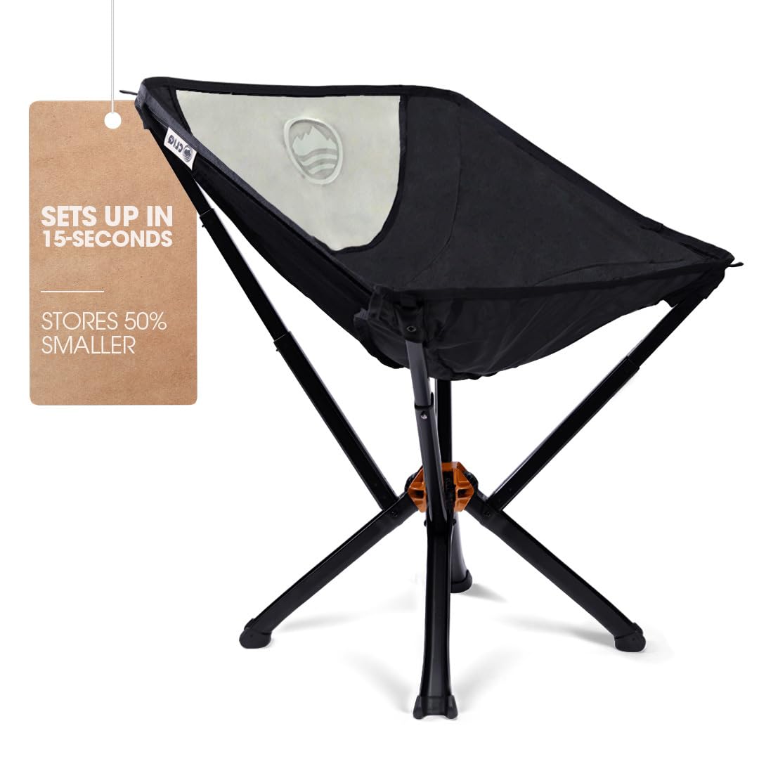 CLIQ Portable Camping Chair - Ultra Compact Folding Chair Collapses to Water Bottle Size - 300 lbs Capacity Lightweight Outdoor Chair for Hiking, Beach, Picnics & Backpacking - Perfect for Camping, Tailgating & Outdoor Adventures (Black)