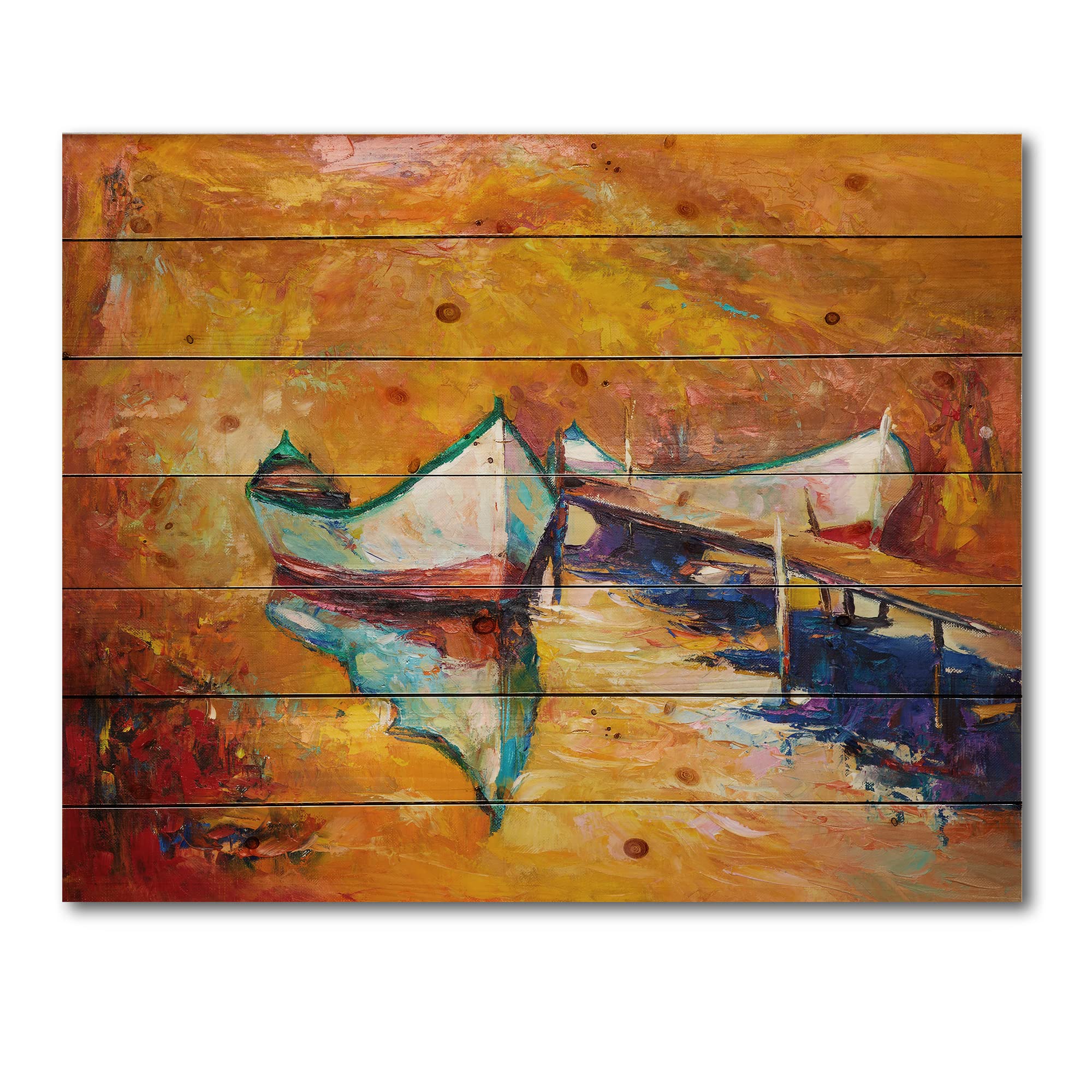 Orange Sunset Nautical Wood Wall Art - Coastal Decor for Living Room