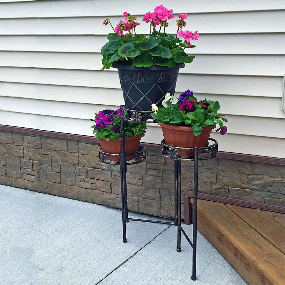 Sunnydaze 3 Tier Folding Plant Stand - 29 Inch Tall Indoor Outdoor Metal Flower Pot Holder for Patio, Garden, Balcony Decor - Perfect for Displaying Potted Plants, Herbs, and Succulents