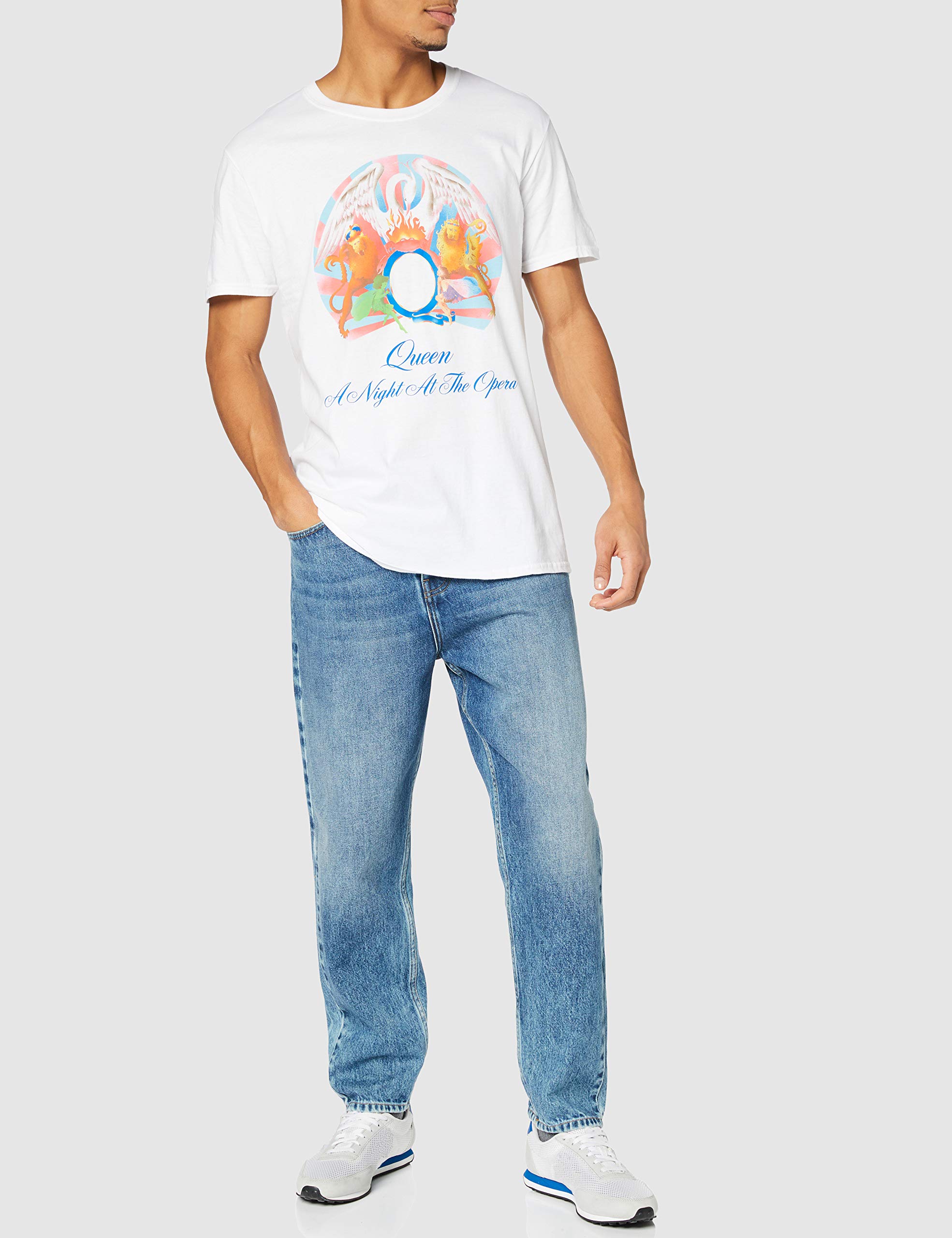 Bravado Queen A Night at The Opera Men's White Graphic T-Shirt | Vintage Rock Band Tee | Casual Cotton Shirt for Concerts, Parties & Everyday Wear