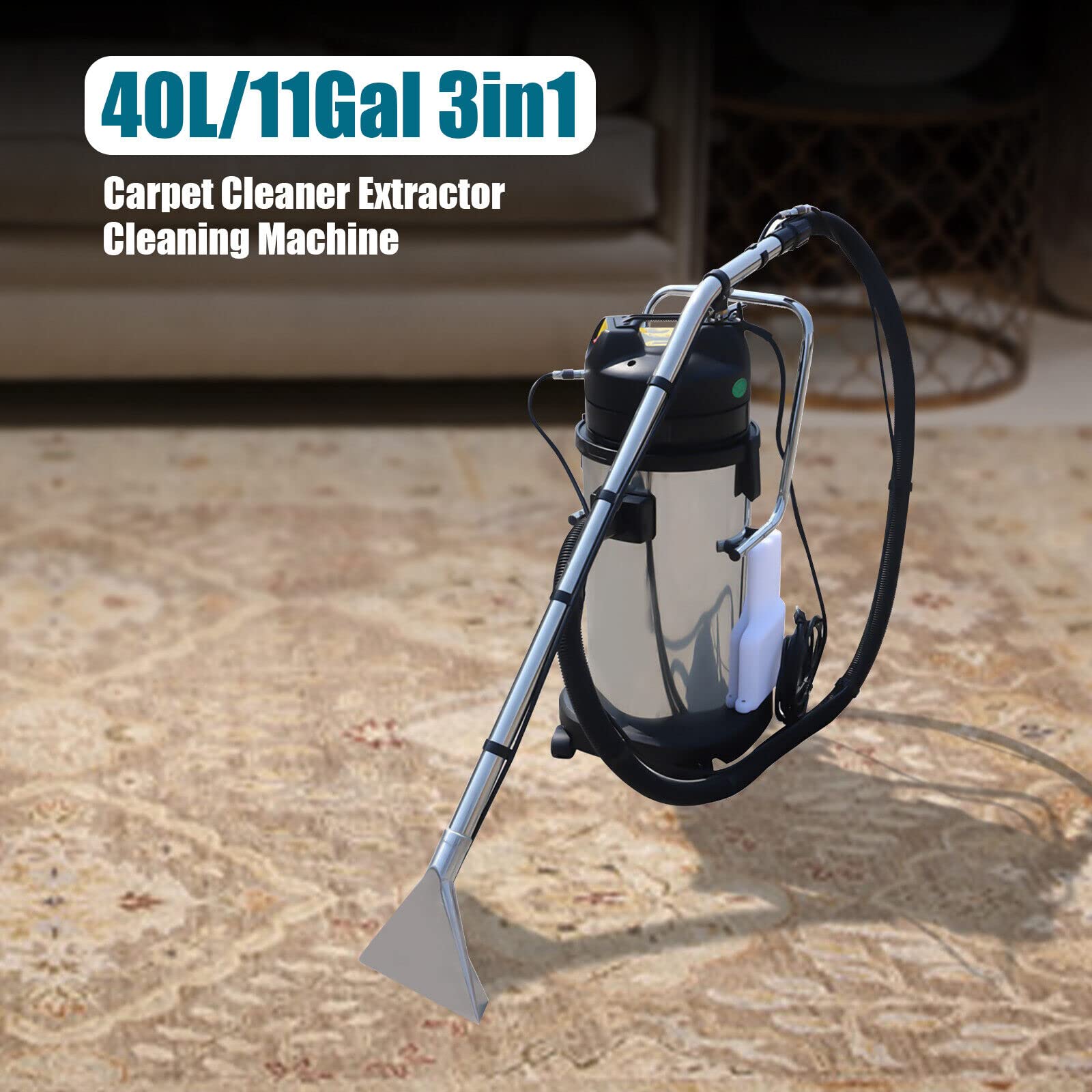 40L Commercial Carpet Cleaning Machine - 3-in-1 Carpet Cleaner, Extractor & Vacuum for Carpets, Sofas & Curtains | Heavy Duty Deep Cleaning | Time Saving Solution for Hotels, Offices & Homes (No Water Sucker)