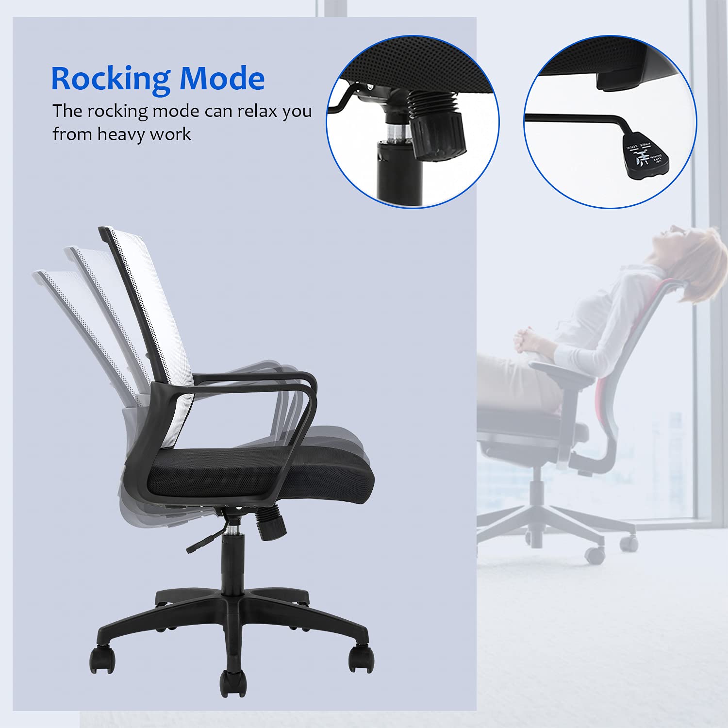 Ergonomic Office Chair with Lumbar Support - Adjustable Mesh Computer Desk Chair with Wheels & Armrests for Home Office, Gaming, and Work (White) - Perfect for Long Hours of Sitting, Back Pain Relief, and Enhanced Productivity