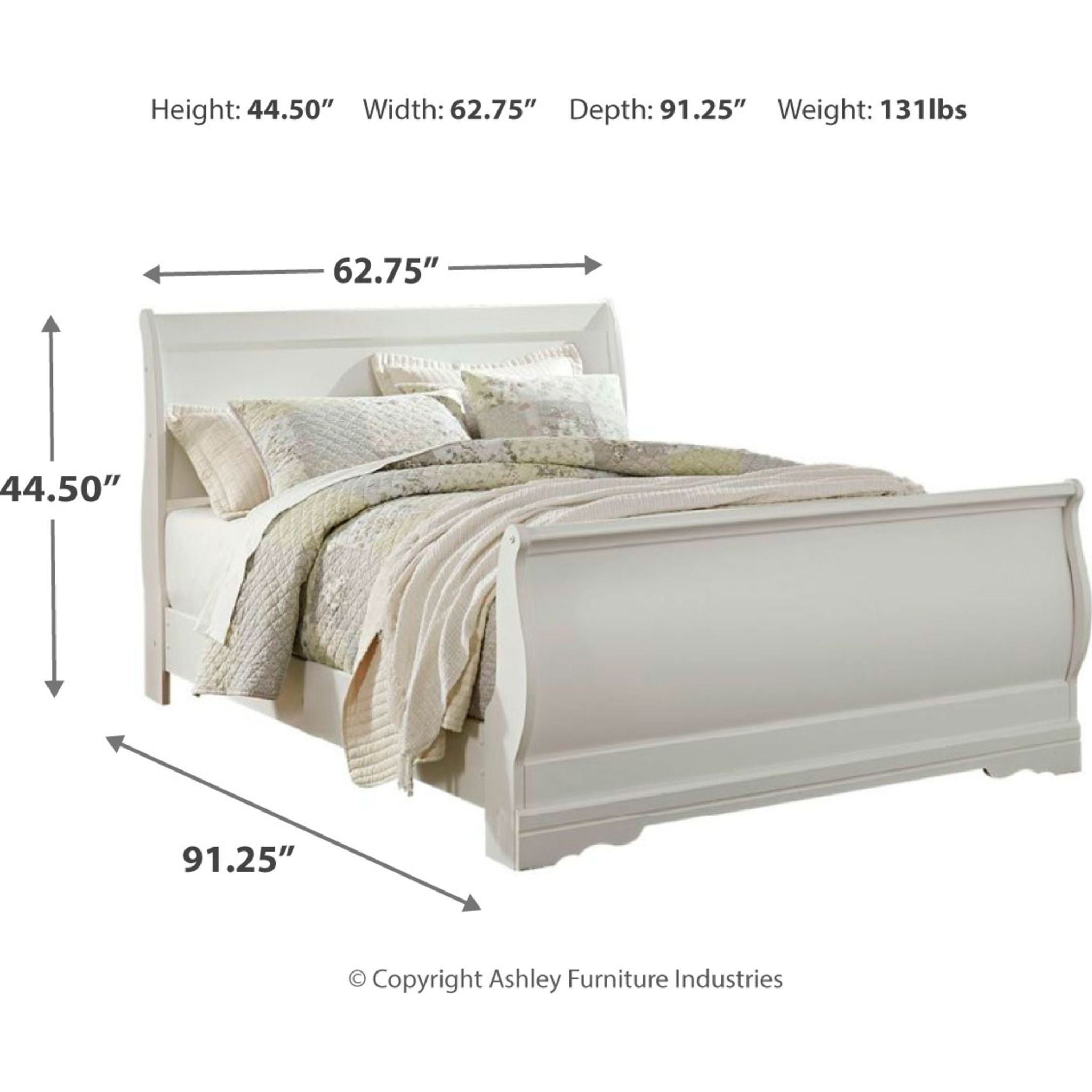 Anarasia Queen Sleigh Bed Frame - White Wooden Headboard & Footboard - Elegant Bedroom Furniture for Master Bedroom Decor