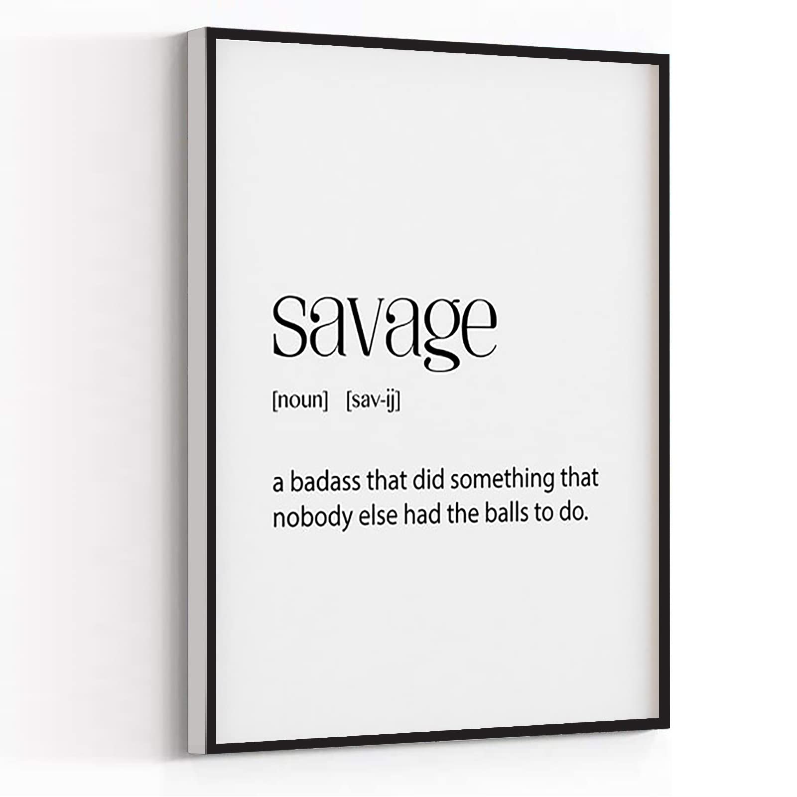 Abstract Canvas Wall Art for Bedroom & Bathroom Decor - 12''x18'' Framed Savage Definition Poster, Badass Boss Man Art for Dorm & Home Office | Perfect for Modern Interior Design & Gift Giving