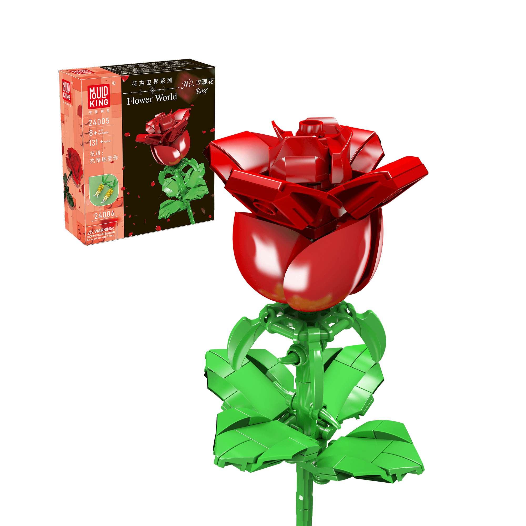 Mould King 24005 Artificial Rose Flower Building Blocks Set | 131 PCS DIY Home Decor for Living Room, Bedroom, Office Decoration