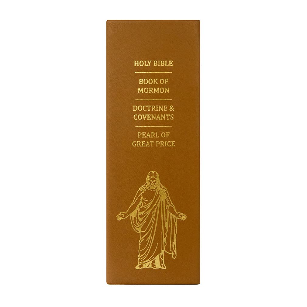 LDS Scriptures Set - Genuine Leather Quad with Book of Mormon, Holy Bible, Doctrine & Covenants & Pearl of Great Price | Pearlized Gunmetal Gray Cover | Perfect for Latter-Day Saints Study, Worship & Gift Giving