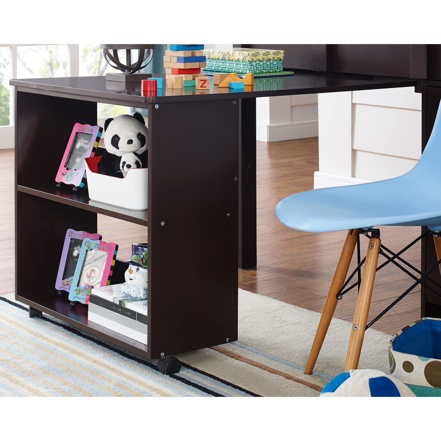 Naomi Home Twin Low Loft Bed with Built-in Study Desk for Kids - Space Saving Wooden Loft Bed with Storage, Espresso Finish - Perfect for Small Bedrooms, Dorm Rooms & Kids Study Areas