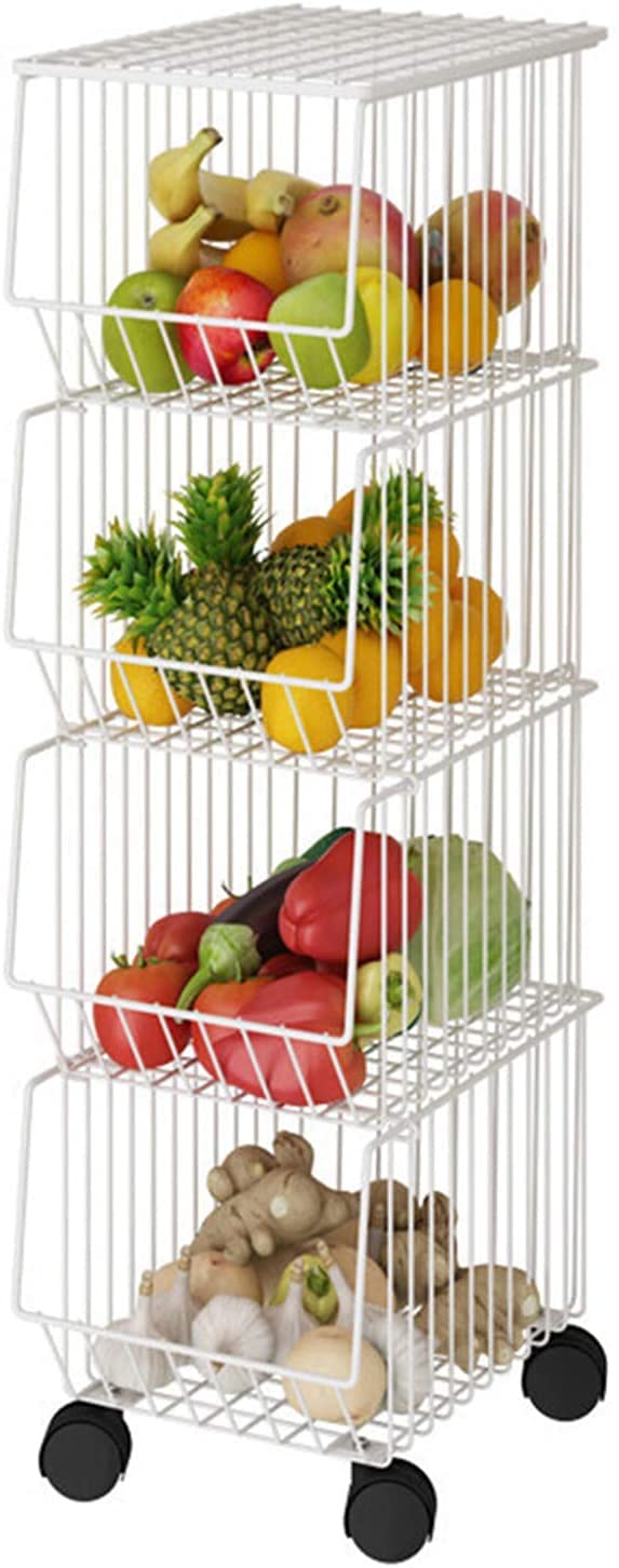 Livronic Stackable Storage Shelf for Kitchen Carts - Multifunctional Rolling Organizer with Wheels & Lid - 2-Tier White Storage Basket for Fruits, Vegetables, Pantry, Bathroom & Closet - Perfect for Small Space Organization & Home Storage Solutions