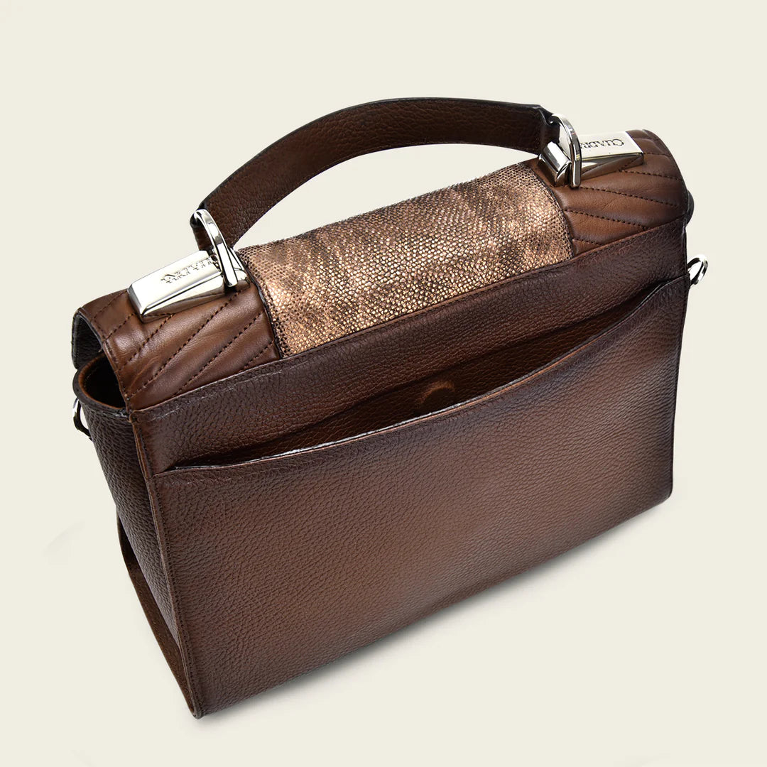 BOD0WCR Western Style Women's Handbag with Snakeskin Handles - Casual Honey Brown Crossbody Bag for Everyday Use, Work, and Travel