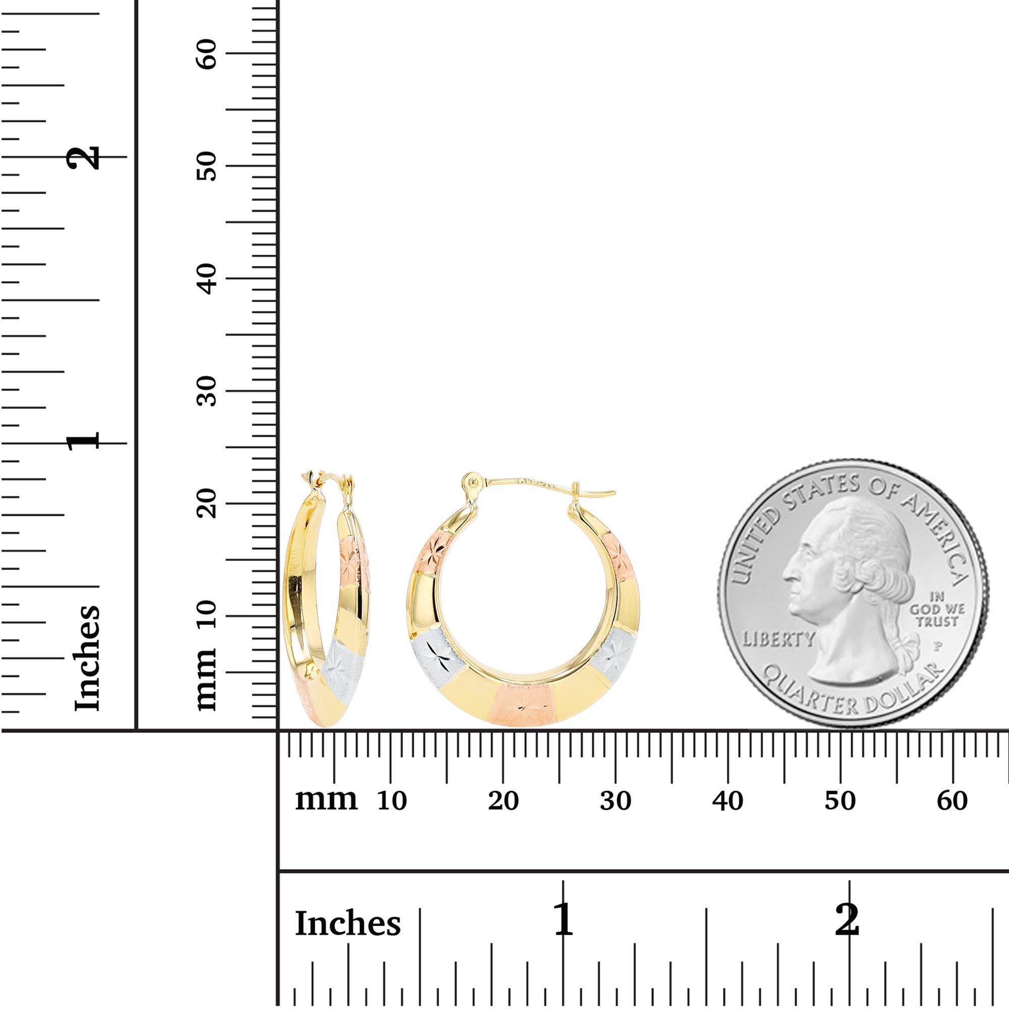 14K Solid Gold Polished & Matte Diamond Cut Star Hoop Earrings for Women | Hypoallergenic Sensitive Ears | 3.60x23mm Everyday Hoops | Perfect Gift for Birthday, Anniversary & Special Occasions