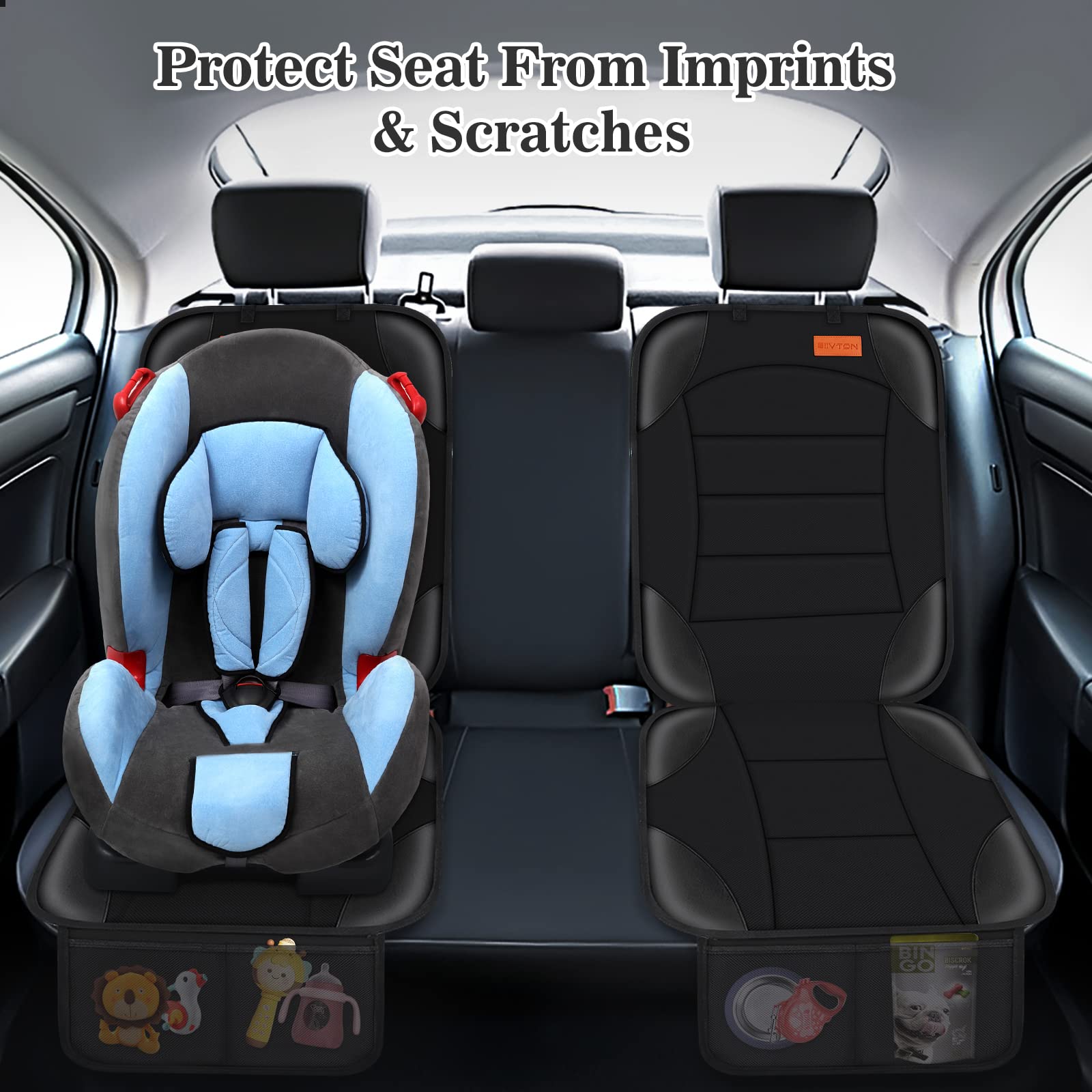 Siivton 2-Pack Car Seat Protector for Child Safety Seats - Non-Slip Backing, Mesh Storage Pockets - Universal Fit for Leather & Fabric Car Seats (Black) | Perfect for Family Road Trips & Daily Commutes