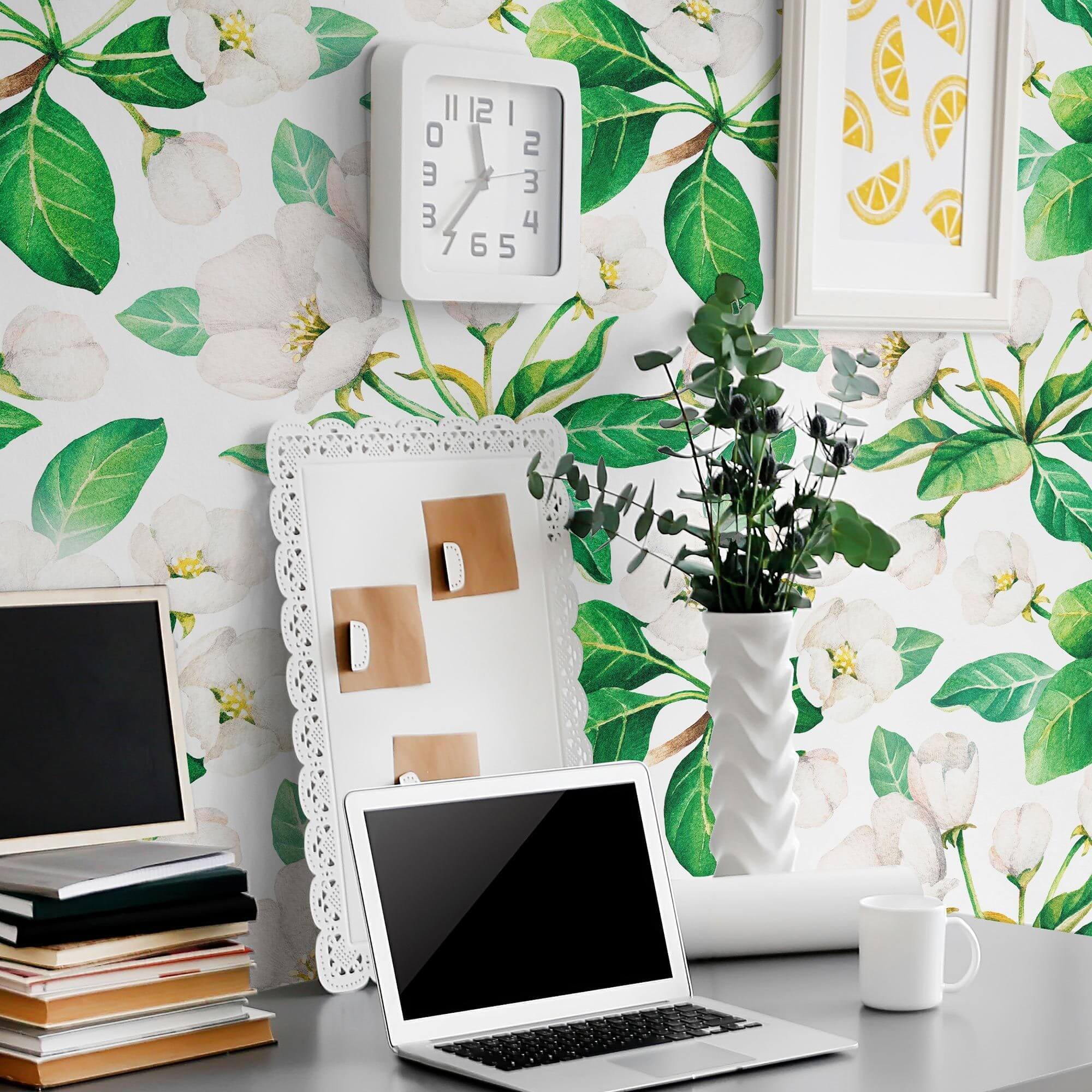 White and Yellow Textured Floral Peel and Stick Removable Wallpaper 9286 - Self-Adhesive Wall Decor for Bedroom, Living Room, Nursery & Office