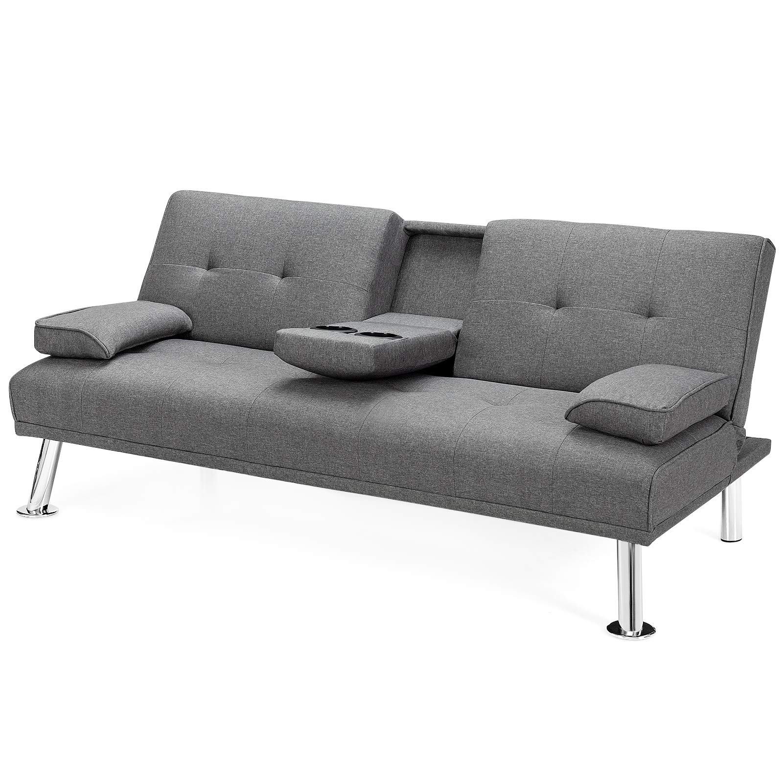 Moccha Folding Futon Sofa Bed - Convertible Couch with Metal Legs & Linen Upholstery, Full Size Sleeper Sofa for Small Spaces, Apartments, Dorms, Guest Rooms - Light Grey | Space-Saving Multi-Functional Furniture for Living Room, Bedroom or Office