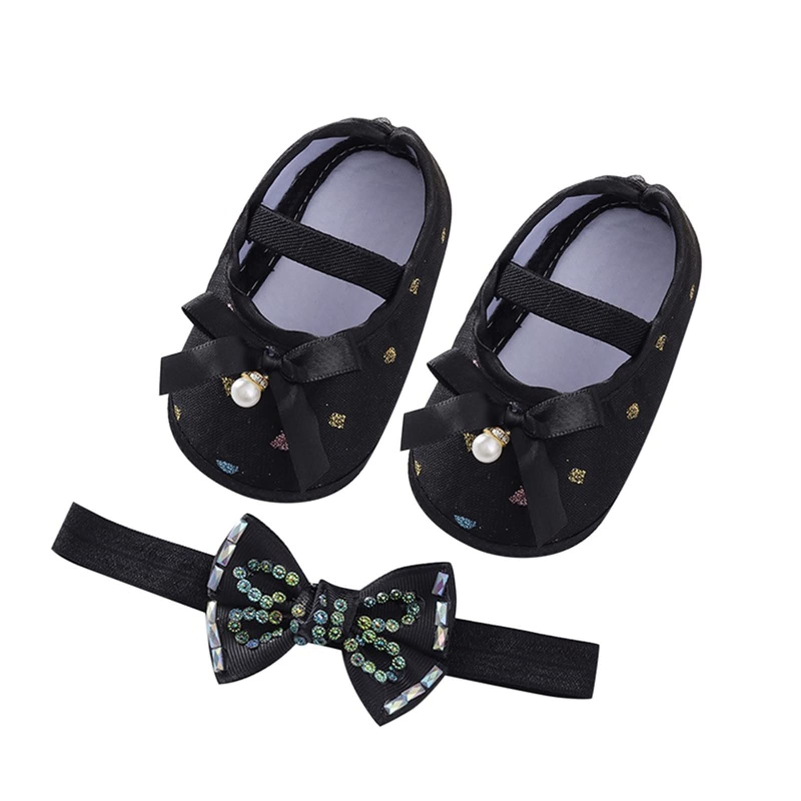 Girls Princess Shoes with Pearl Headband - Soft Sole for Toddlers & Parties