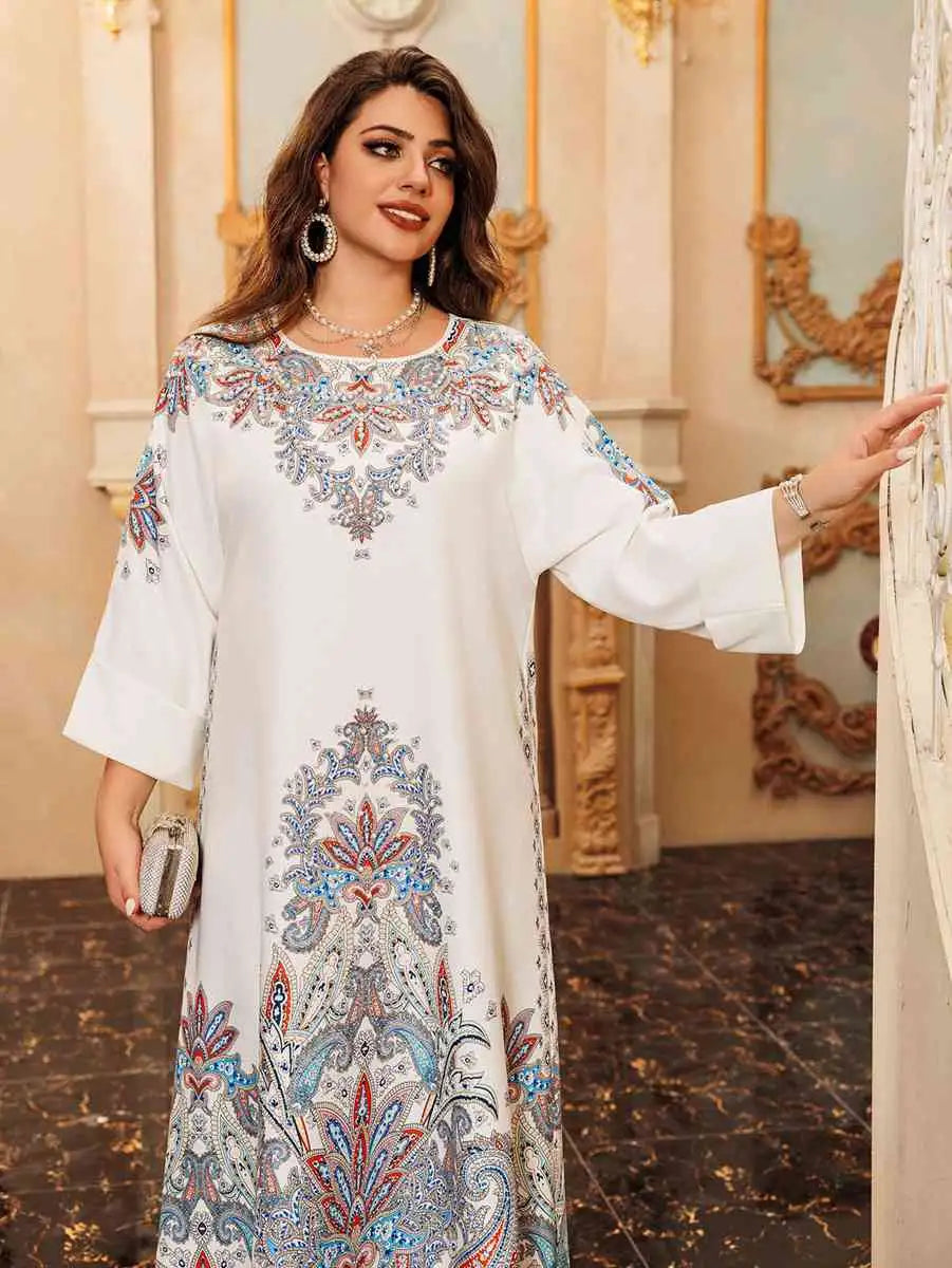 Elegant Hotfix Rhinestone Printed Caftan Kaftan Dress for Women - Perfect for Eid Celebrations, Weddings & Special Occasions