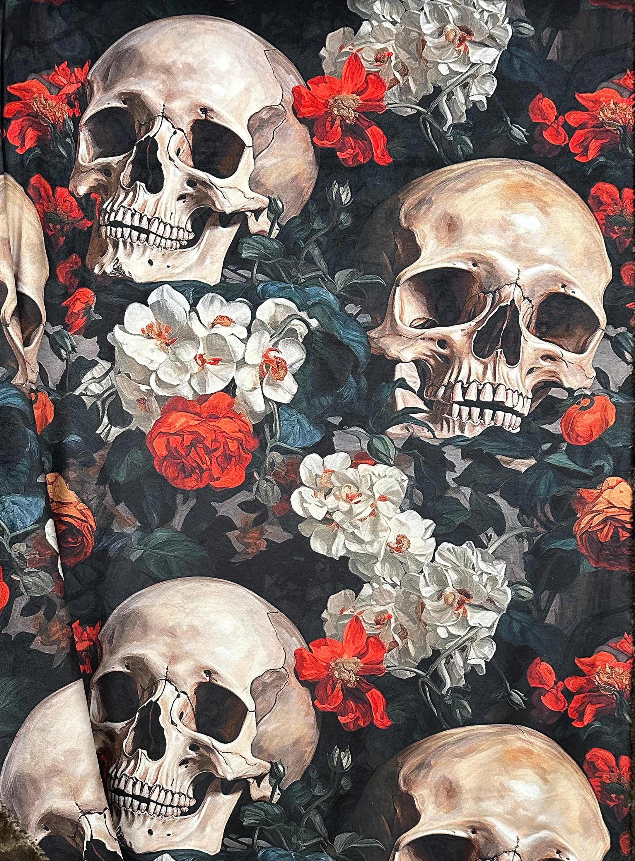 Blooming Skull Garden Design Brown Luxe Large 55x79 Inch Minky Blanket - Soft Cozy Throw for Bed, Couch & Home Decor