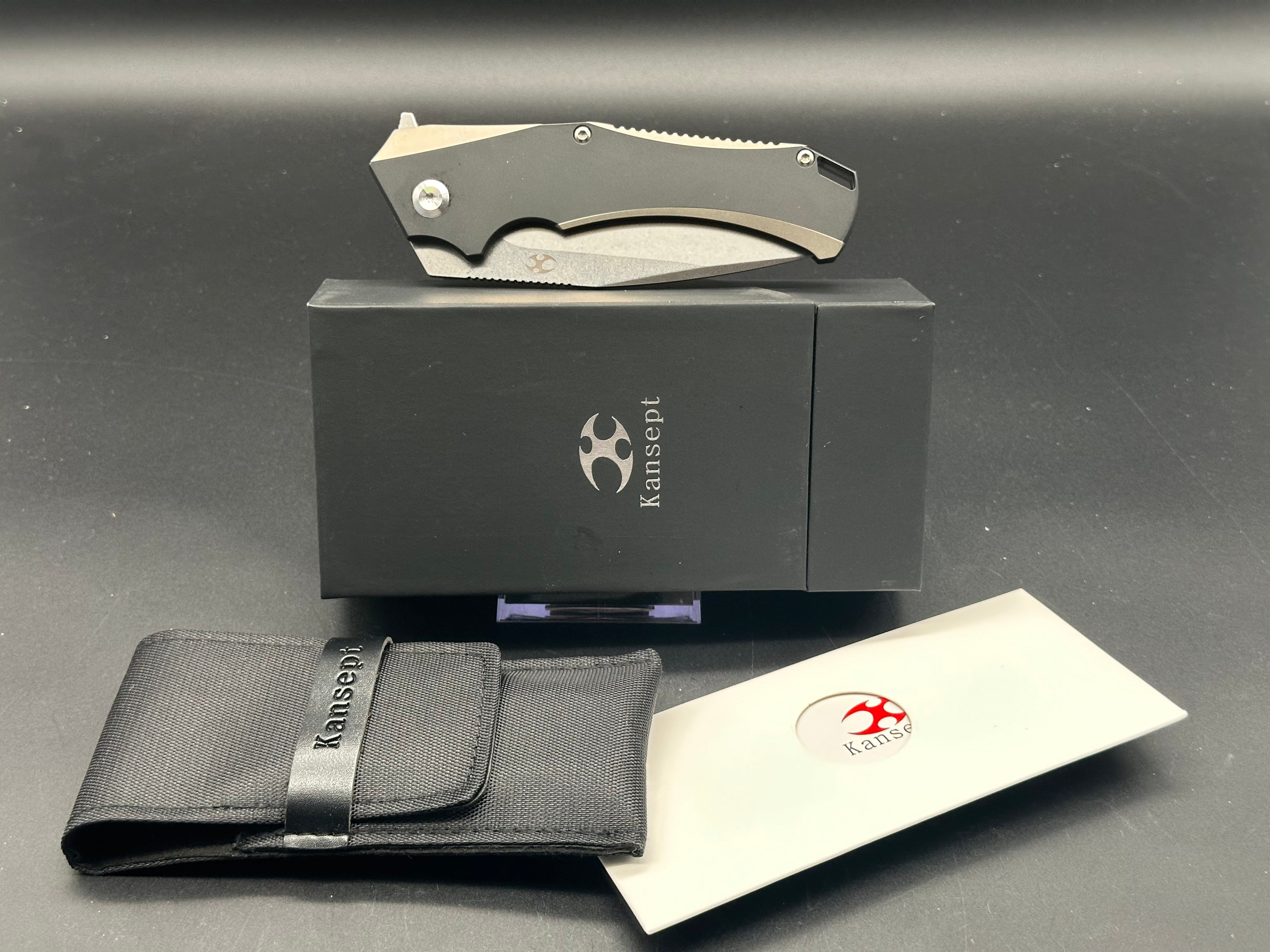 KANSEPT HELLX Folding Knife - Black Coated S35VN Blade, Titanium Handle, Plain Edge (Model K1008A1) | EDC Pocket Knife for Camping, Hiking & Outdoor Survival